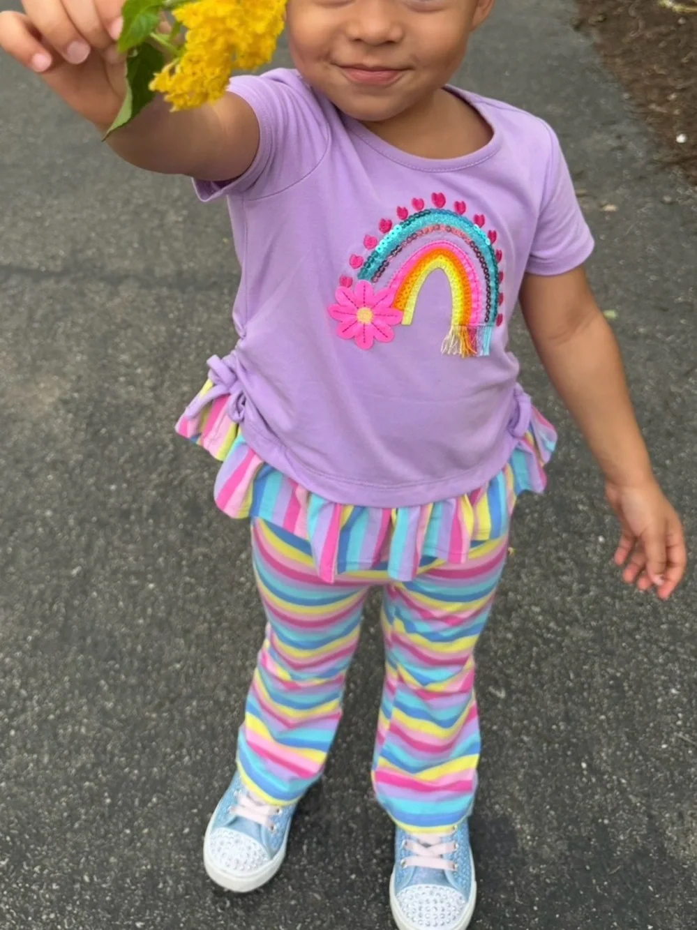 Counting Daisies Purple Rainbow Matching Outfit Set Ruffle Flare Pant Toddler 2T